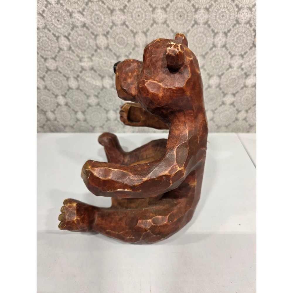 Rustic Hand Carved‎ Wooden Bear Figurine Woodland Animal Toilet Paper Holder - Picture 6 of 11